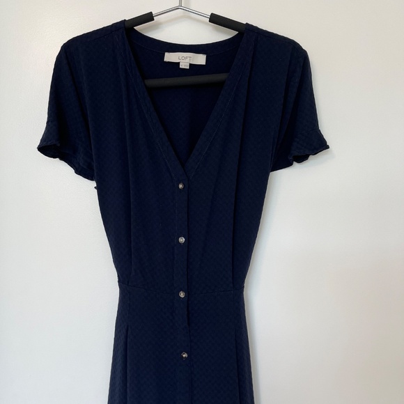 Loft navy midi button front dress - Picture 2 of 5